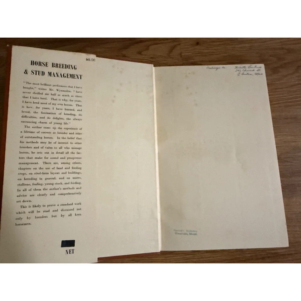 🐎 Horse Breeding & Stud Management Henry Wynmalen 1952 Hardcover w/ Jacket Book